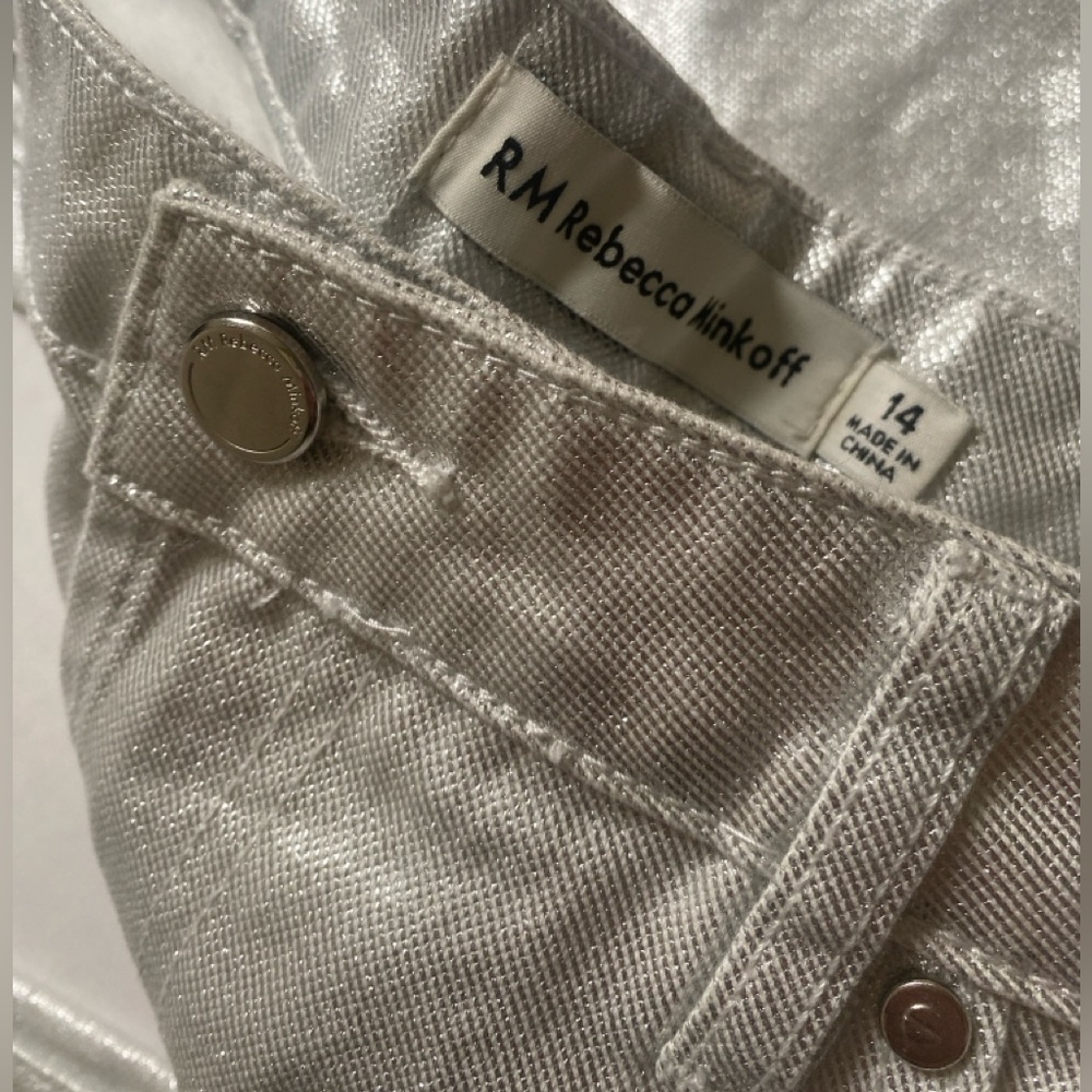 Rebecca Minkoff Women's Metallic Silver Jeans Size 14 NWT 100% Cotton Trendy Y2K - Picture 11 of 16